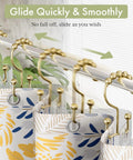 Gold Shower Curtain Hooks Rings 12 Pack Double Glide Stainless Steel Rust Resistant on bathroom rod with floral curtain