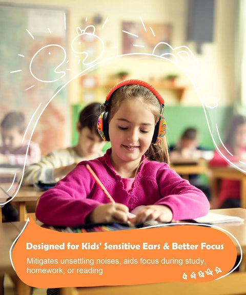 Kids Noise Canceling Ear Muffs For Hearing Protection 25NRR Earmuffs For Toddlers And Autism Sensory Needs Fun Orange Design Great For School Or Travel