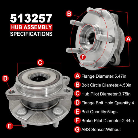 Specifications of Pair Front Wheel Bearing Hub Assembly With Encoder ABS 5 Lug Plug N Play Direct Fit for RAV4 2006-2012