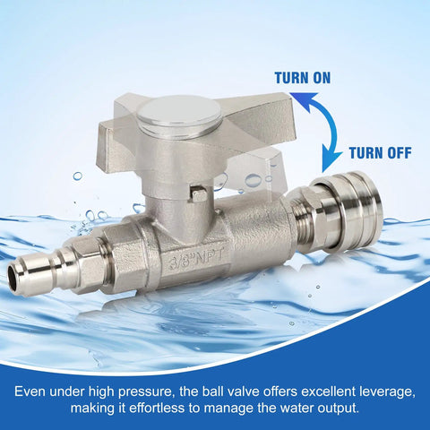 Beefy Three Eighths Inch Ball Valve For Pressure Washer Hose DN10 with stainless steel body and BSP threads.