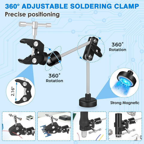 Image showing Magnetic Helping Hands Soldering Station With 5X LED Magnifying Lamp 6 Flexible Arms 360 Degree Soldering Clamp