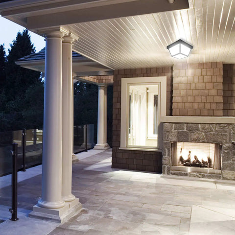 9 Inch Black LED Outdoor Ceiling Light With Frosted Lens, 3000K Warm White, 1000 Lumens, Wet Rated on porch ceiling
