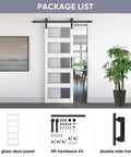 Sliding Glass Barn Door 30x84 Inches With 5 Ft Hardware Kit And Handle Included, 5-Panel Frosted Glass, solid wood wrapped in PVC