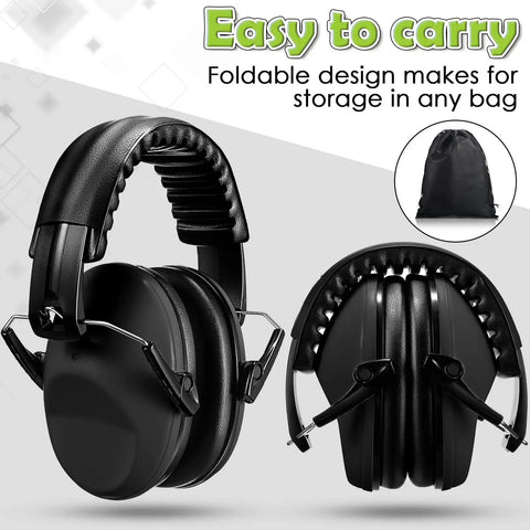 3 Pack Kids Noise Reduction Headphones For Ear Protection Earmuffs 27dB Foldable Lightweight Comfort Fit, black color, shown folded