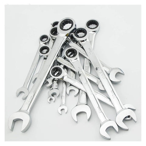 Pile of chrome wrenches featuring Heavy Duty Ratchet Spanner Set 24mm 1 Piece Metric Wrench Kit With Quick Release Ring Gear Nut Tools