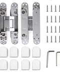 2 Pack 6 Inch Hidden Door Hinges Heavy Duty Matte Silver Zinc Alloy with screws and covers for smooth install.