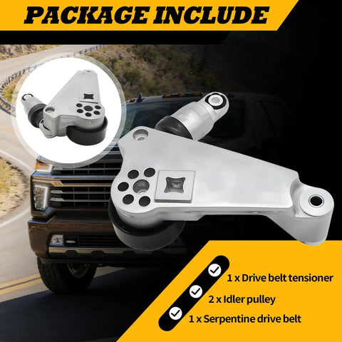 Heavy Duty Serpentine Belt Tensioner Kit For Jeep Wrangler 2012 2017 3.6L Replacement With Durable Pulleys Bolt On Ready Fits 2018 JK 3.6L Belt Drive System package includes tensioner, two idler pulleys, and serpentine belt