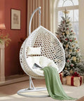 Hanging Egg Chair Outdoor Indoor With Stand, Wicker Swing Egg Chair For Patio Garden Balcony Yard, 300 Lb Capacity