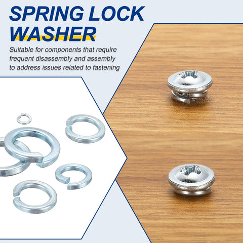 Size 10 Split Lock Washers Set, 100 Count, Heavy Duty Carbon Steel Zinc Plated Spring Locking Rings for Screws and Bolts image