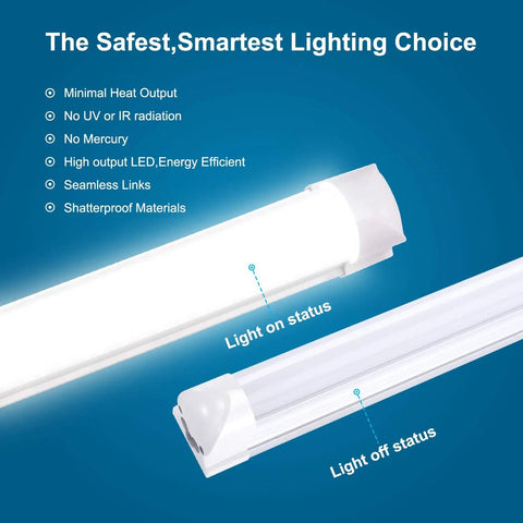 8Ft LED Shop Light Fixture 72W 6000K Cool White T8 Integrated Strip Lights With Frosted Cover demonstration