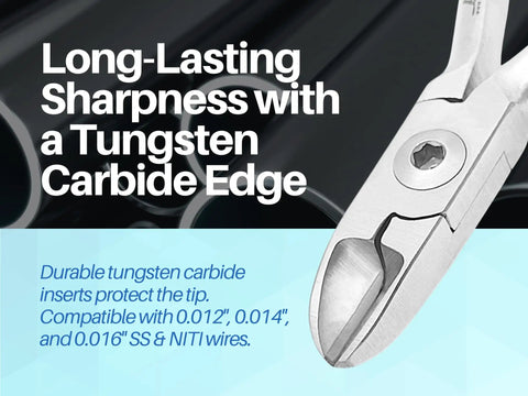 Go-To Orthodontic Wire Cutter For Braces With Tungsten Carbide Inserts, autoclavable pliers close-up on cutting edge detail