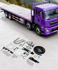 12V 5000W Diesel Cabin Heater Complete Kit With Efficient Air Ducting And Remote Control For Rv Vans And Trucks Delivering Quiet Bangin Heat On The Go with truck and components displayed.