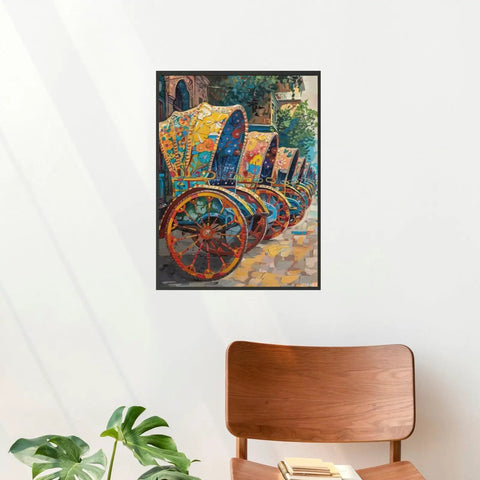 Fresh Bangladesh Rickshaw Canvas Wall Art Bringing Bold Bengali Street Vibes And Crispy Color Pop To Any Space Perfect For Living Room Or Bedroom Featuring Top Shelf Fade Resistant Quality And A Slick Frameless Layout. Close-up of colorful rickshaws.