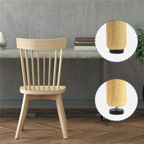 Wooden chair with Adjustable Leveling Feet Set For Furniture 48 Or 72 Pieces Threaded Levelers, highlighting underside details.