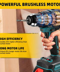 All Purpose Cordless Drill Driver Kit With Brushless Motor Two Batteries And Charger Three Eighths Inch Keyless Chuck