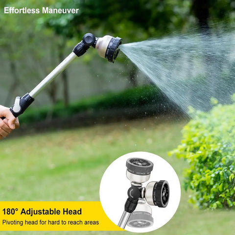 16 Inch Metal Watering Wand With 9 Spray Patterns, Built Tough Garden Hose Nozzle, watering shrubs with rotating sprayer