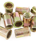50 Pack 1/2 Inch 13UNC Zinc Plated Carbon Steel Rivet Nuts Flat Head Insert Nutsert Assortment Kit For Auto Body, DIY Projects, And Heavy Duty Repairs