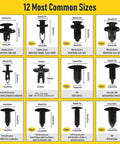 Heavy Duty Car Bumper Retainer Clips For Chevrolet Camaro Multi Size Nylon Push Rivets With Removal Tool For Easy Body Panel Repair And Secure Fit 12 common sizes chart