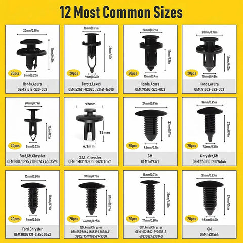 Heavy Duty Car Bumper Retainer Clips Set For Nissan Altima With Removal Tool, Flexible Nylon Fasteners For Easy Body Panel Repair And Replacement size chart