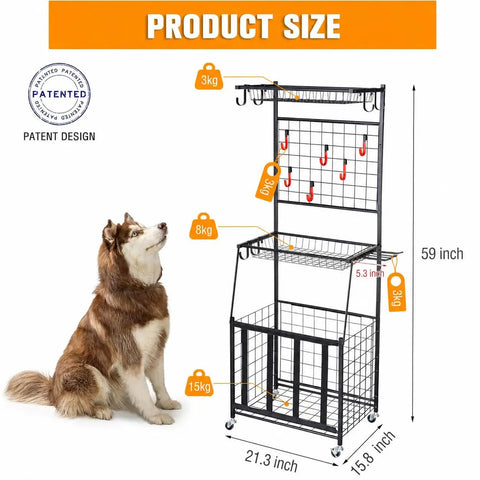 Ball Storage Rack For Garage, Ultra Handy Multi Function Sports Gear Organizer With Movable Hooks, Side Bat Rack And Three Tier Shelf