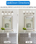Dope 31 Inch Brushed Nickel Vanity Light Fixture With Hammered Glass Shade shown in both upward and downward wall mount positions over mirrors.