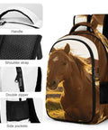 Red Barn Pasture Horse Print Backpack For Everyday Use Unisex Large Capacity Daypack With Durable Zippers detailed view