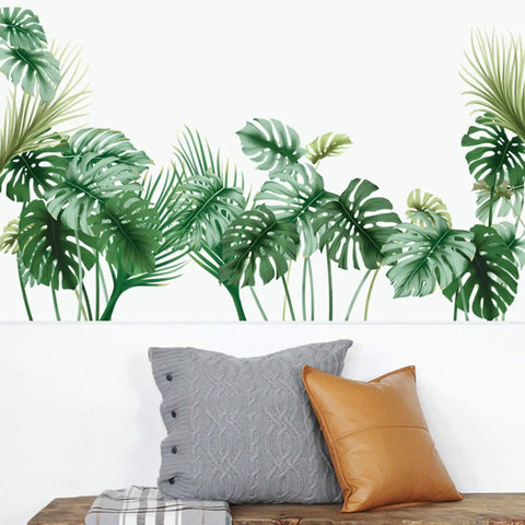Palm Leaf Wall Decals Set For Living Room And Bedroom Tropical Green Plant Wall Stickers Peel And Stick Vinyl Murals