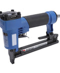 Heavy Duty Pneumatic Brad Nailer With Aluminum Alloy Build And Anti Jam Nozzle For Smooth One Hand Operation and Reliable Fastening Power On Carpentry Jobs, side view.