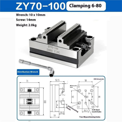 Top Shelf 4 And 5 Axis CNC Rotary Turntable Fixture Self Centering Vise Grip Machining Center Chuck ZY70-100 clamp with wrench.