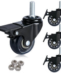 Office Chair Caster Wheels Set Of 4 M10 x 25mm Threaded Swivel Casters With Brake For Hard Floors, Quiet Glide, close-up view