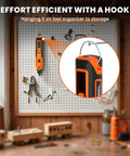 Bad Boy 12V Cordless Rotary Tool Featuring 35000RPM Digital Display hanging on pegboard with tools for storage.
