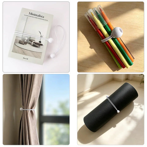 Go To 30 Pack Ball Bungee Cords For Camping And Canopy Tarp Shelter securing items such as book, pens, curtain, and mat
