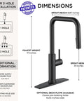 FORIOUS Kitchen Faucet with Pull Down Sprayer, Black High U-Spout, dimensions and installation details displayed.