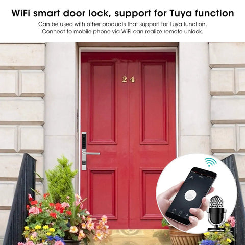 All In One Antitheft Door Lock With Waterproof Build And Fingerprint Password IC Card Mobile App Remote Unlock Key Backup