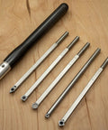 Set of 5 mid-size carbide woodturning tools with charcoal handle: Rougher, Hollower, 55 Detailer, 90 Detailer, Finisher