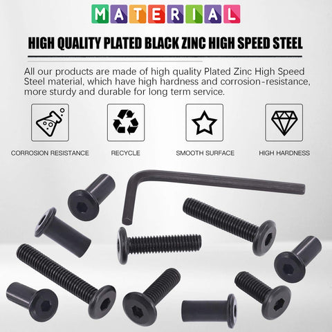 Black M6 Hex Socket Cap Bolts Kit With 16 20 25 30 35 mm Lengths, Allen Head Countersunk Design, heavy-duty bolts with Allen wrench