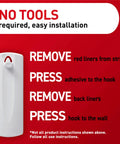 White hook with red instructions for Sticky Nail Sawtooth Picture Hangers 3 Pack Damage Free Wall Mounts With No Tools Adhesive