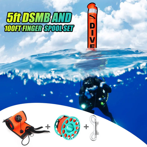 Must Have High Visibility Surface Marker Buoy Set With 5 Foot Open Bottom Safety Sausage in use by diver