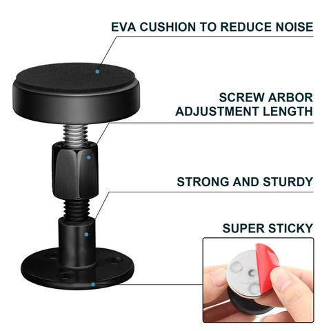 Black Adjustable Bed Frame Stabilizers With No Sweat Mounts, showcasing adjustable screw arbor and EVA cushion design.