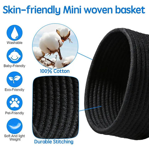 2 Pack Small Woven Storage Baskets, 7.5 Inch Round Cotton Bins For Organizing Jewelry, Desk Accessories And Baby Items, Perfect For Tiny Spaces, Durable Cotton Weave, Easy Access Desktop Or Vanity Organizers