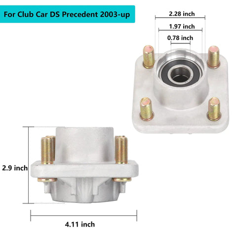 2 Pack Front Wheel Hub Assembly For Club Car DS And Precedent Golf Carts 2003 And Up Includes dimensions and details