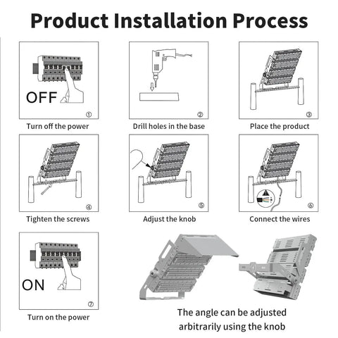 Product Installation Process for Bad Boy Led Flood Light For Outdoor Spaces, No Sweat Ip66 Waterproof Shell, 250 W To 1250 W Wattage.