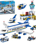 Six In One City Airport Airplane Building Set With 886 Pieces for STEM Learning including terminal, airplane, and accessories