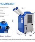 Heavy Duty Portable Air Conditioner 18700 BTU Rock Solid Spot Cooler dimensions, features multiple adjustable air vents.