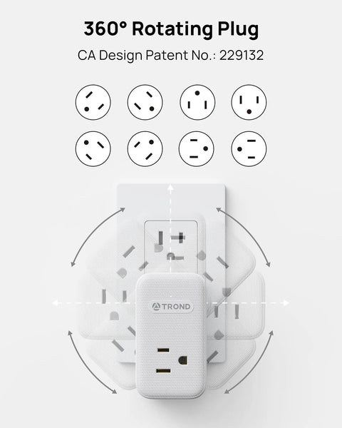 Heavy Duty Multi Plug Outlet Extender With Dual PD 20W USB C Fast Chargers And Three AC Sockets Flex Your Tech Stash At Home Or On The Go Without Cable Drama Ever showing a white 360° rotating plug design.