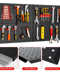 4 Pack Metal Pegboard Panels 24x12 Inches For Wall And Workbench Use, heavy duty peg boards with tools mounted, black