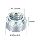 Workhorse Self Clinching Rivet Nuts One Quarter Twenty By Point Two Two Inch Carbon Steel With Durable Zinc Plating Round Head Sheet Metal Fastener Fifty Piece Kit with dimensions.