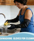 Person using long 22 inch chemical resistant gloves for tough jobs heavy duty rubber waterproof dishwashing gloves for men.