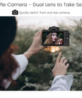 Person using 4K Digital Camera For Photography And Video, 64MP Pro Grade High Resolution Stills with WiFi Touch Screen, rear view