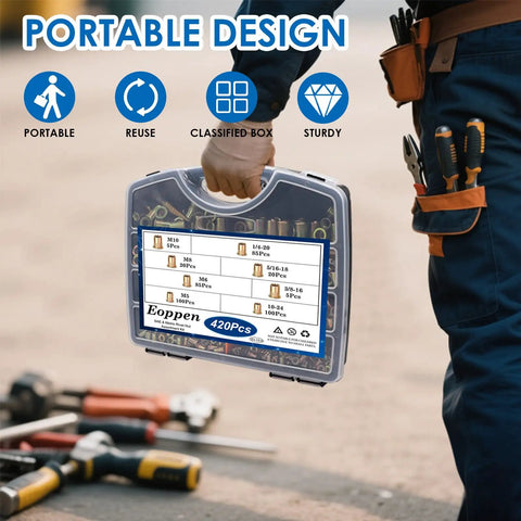 Person carrying Rivet Nut Tool Kit With 4 Mandrels M5 M6 10-24 1/4-20 And 420 Rivet Nuts, Rugged Carrying Case, near tools